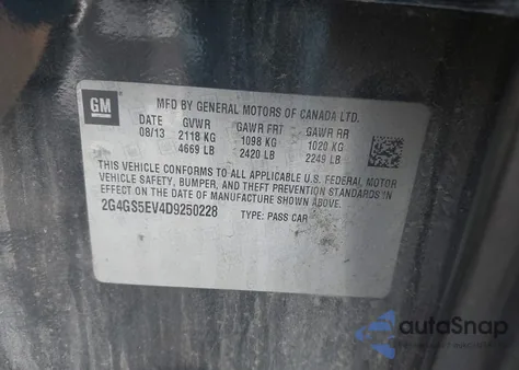 2013 Buick Regal Turbo - Premium 1 z USA, uszkodzony, nr VIN 2G4GS5EV4D9250228